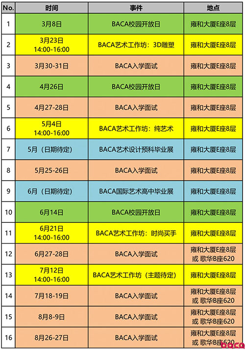 baca國際藝術(shù)高中2019開放日活動時間安排