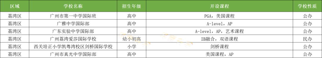 廣州荔灣區(qū)國際化學校一覽